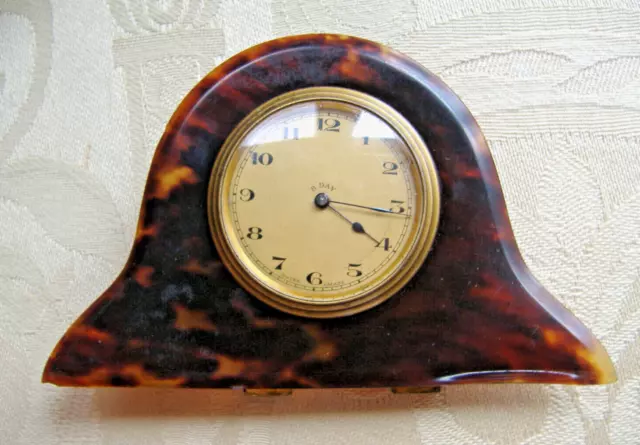 Vintage Art Deco 1930s travel / desk clock, mechanical Swiss, faux tortoiseshell