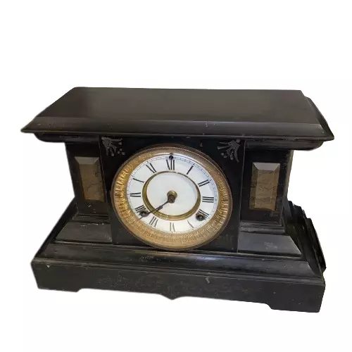 Antique Waterbury Milan Pillar Mantel Clock Cast Iron Case And Gilded Face!