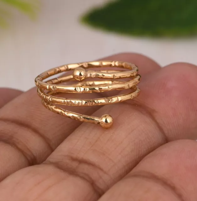 Spring Gold Plated Ring Texture Spiral Rounded Twisted Dotted Rustic Ethnic Yoga