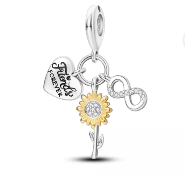 Encanto Corazón De Girasol My Best Friend Genuino Plata Esterlina 925 + Bolsa De Regalo