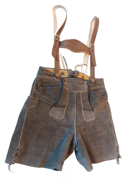 Vintage Bavarian German Lederhosen Suede Leather Shorts Oktoberfest Size 44