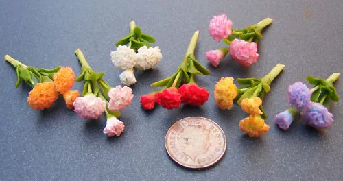 Bunch Of 3 Carnation Flowers Tumdee 1:12 Scale Dolls House Miniature Garden ML