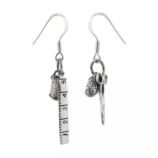 Sewing Earrings - 925 Sterling Silver - Thimble Thread Sew Seamstress Dangle NEW