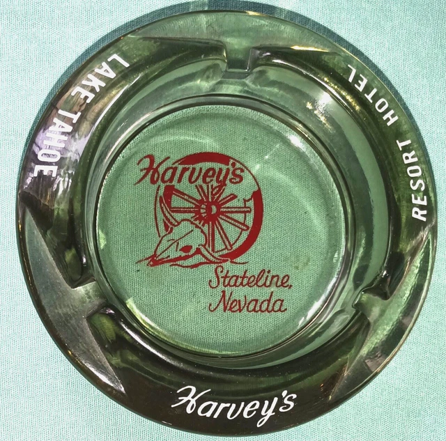 Vintage 4.5" HARVEY'S STATELINE RESORT HOTEL Lake Tahoe NV Smoked Glass ASHTRAY