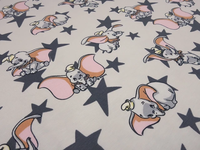 Stoff Baumwolle Jersey Dumbo Elefant Disney beige grau rosa Kinderstoff Lizenz