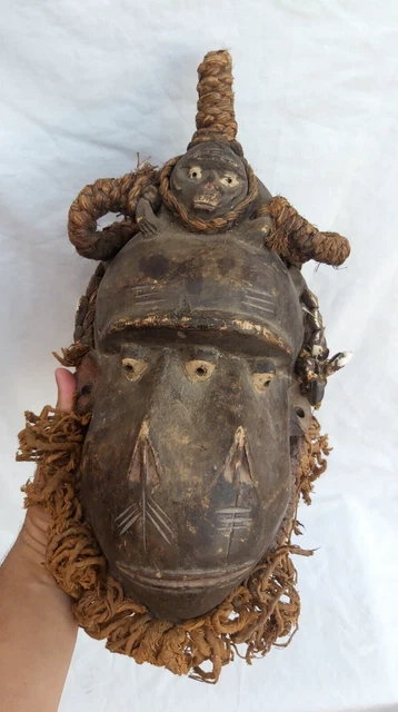 African Tribal Art Wooden Carved mask  Tubular Eyes Liberia African Art 23