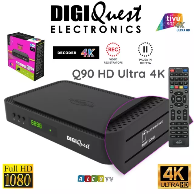 Italian Tivusat Hd 4K Decoder + Card Telesystem Fuba Digiquest  Free Hdmi Cable