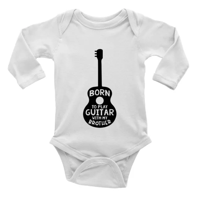 Born To Play Guitar With My Brother Long Sleeve Baby Grow Vest Bodysuit Boy Girl