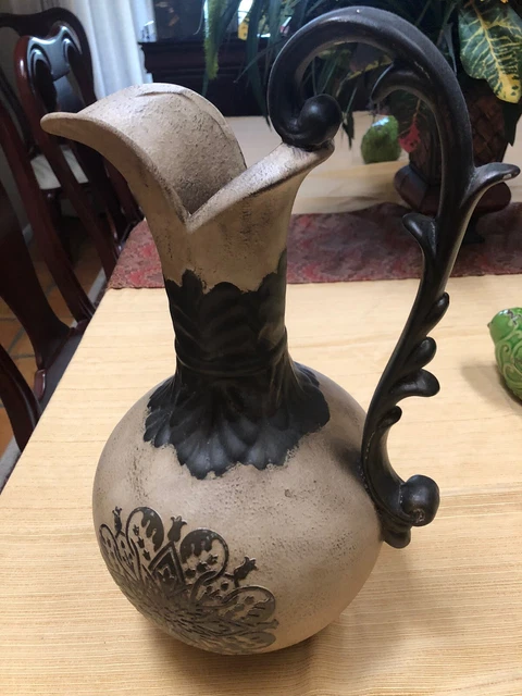 Large Decorative Ceramic Pitcher..17” Tall Lovely Browns And Designs