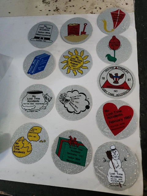 (13) NOS Complete Set 1987 Westmoreland Holton Mine No Lost Time Stickers
