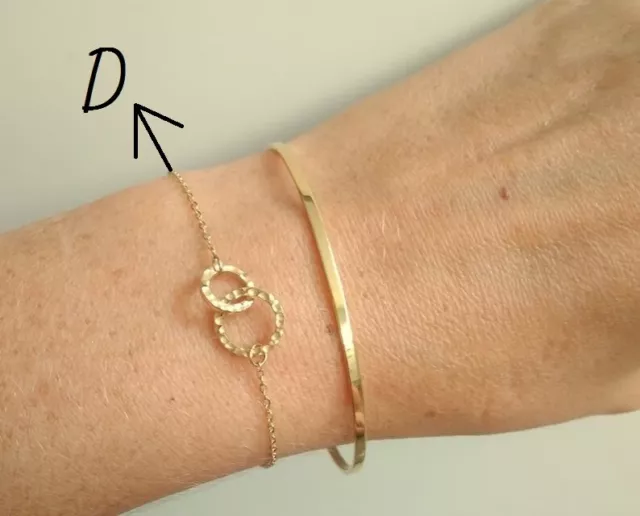 Bracelet,chaîne,2 cercles entrelacés martelés acier inoxydable doré femme Type D