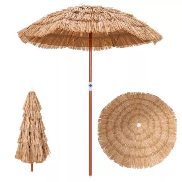 Parasol De Plage Inclinable Chaume Ø 175 cm Tiki Hawaïen Pliable Portable Jardin