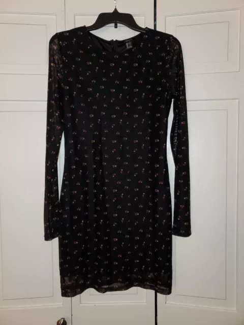 Forever 21 - Sheath Dress - sz L - Black Ditsy Floral - Knee Length -Long Sleeve