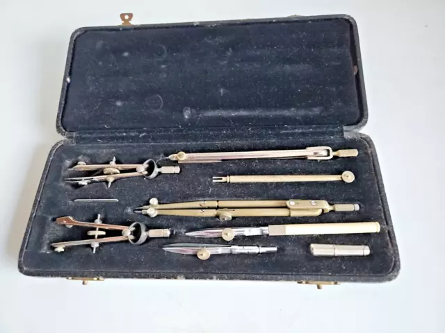Vintage Antique Boxed Technical Drawing Engineering Draughtsman Compass Set