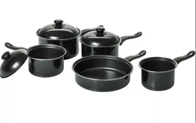 Prima Non Stick Carbon Steel Cookware Set Black 8 Piece Set