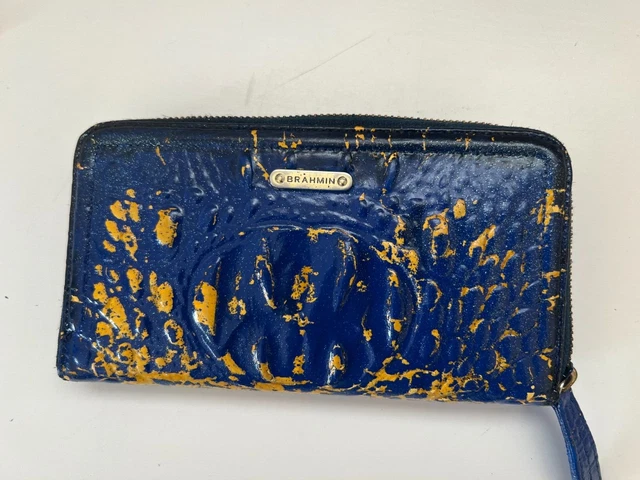 BRAHMIN Hand Painted Suri Melbourne Croc Embossed Leather Zip around Wallet