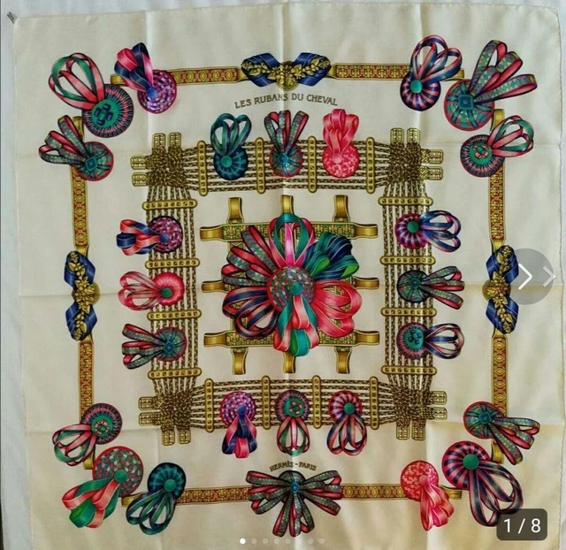 HERMES Scarf Carre 90 horse ribbon decoration Silk F/S