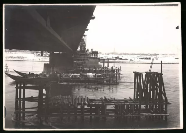 Fotografie Wien-Floridsdorf, Brückenbau Kaiser Franz Joseph Brücke, Ponton mit