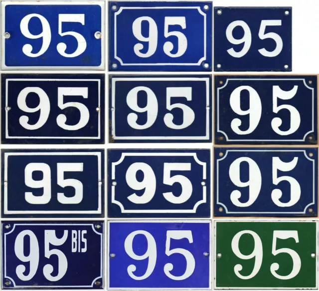 Old blue French house number 95 door gate plate plaque enamel steel metal sign