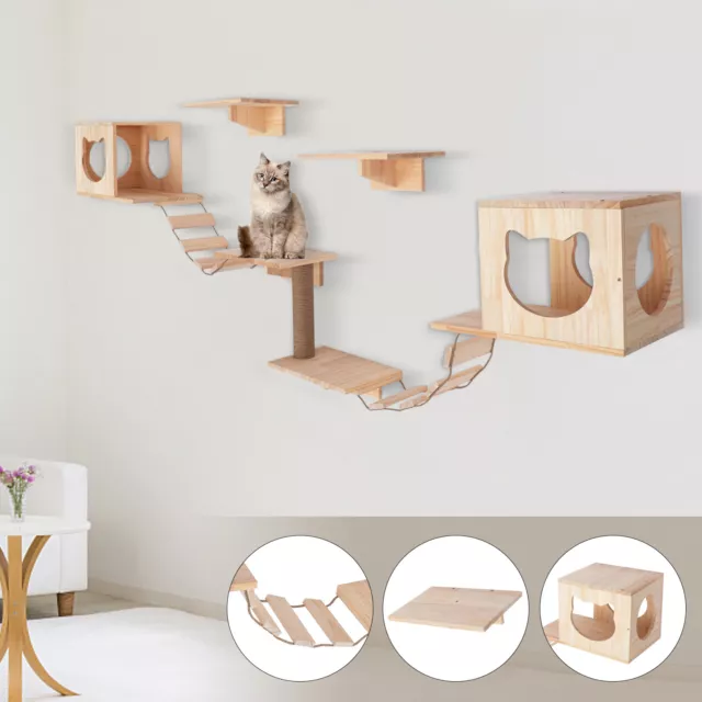 Wall Mounted Cat Shelf Solid Wood Climbing Shelves Bed Indoor Kitten House New