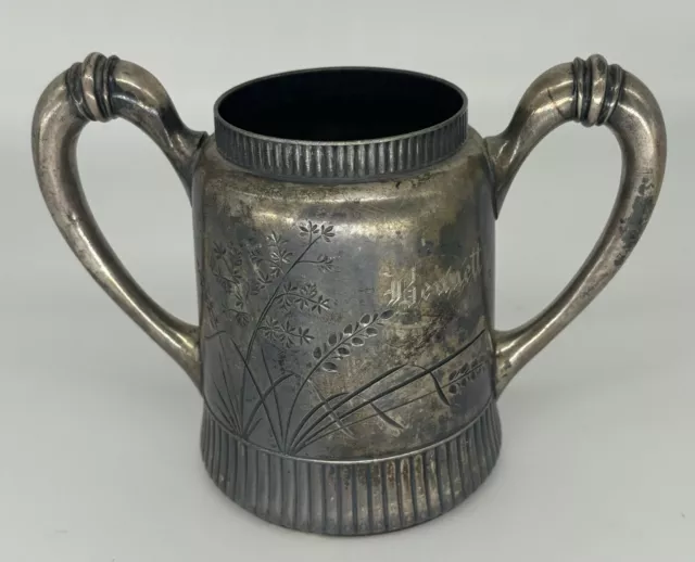 Antique Rogers Smith & Co Etched Silverplate Mug 1971 Floral Double Handled