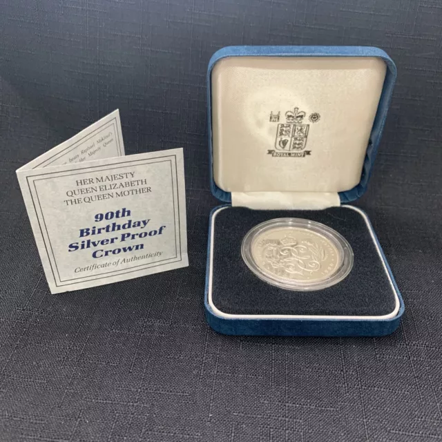 1990 UK 5 Pounds Queen's Mother 90th Birthday Silver Proof Crown Coin
