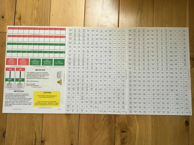 CONSUMER UNIT LABEL set circuits numbered left to right £9.99 - PicClick UK