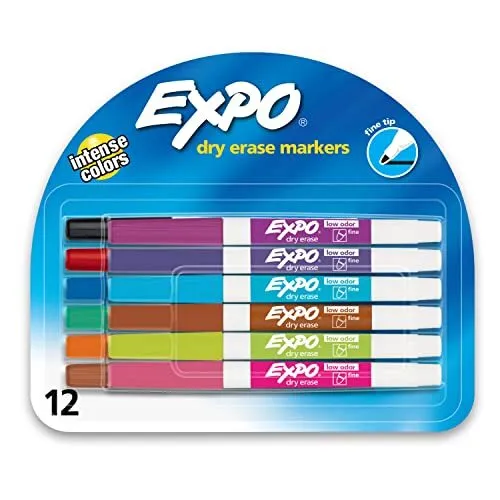 Wet Erase Markers Bulk Pack of 16 (12 Vibrant Colors) Fine Tip Overhead Tran