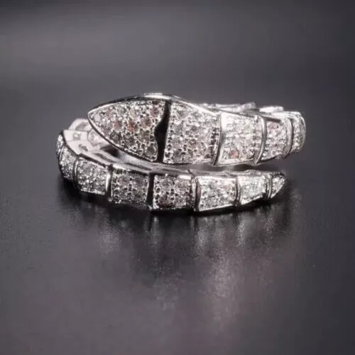 4Ct Round Cut Lab-Created Diamond Snake Style Women's Ring 14K White Gold Plated