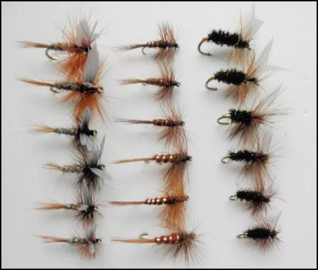 Dry Trout Flies, 18 Pack, Coachman, Hares Ear, & Midge, Mixed 12/14/16 Fishing