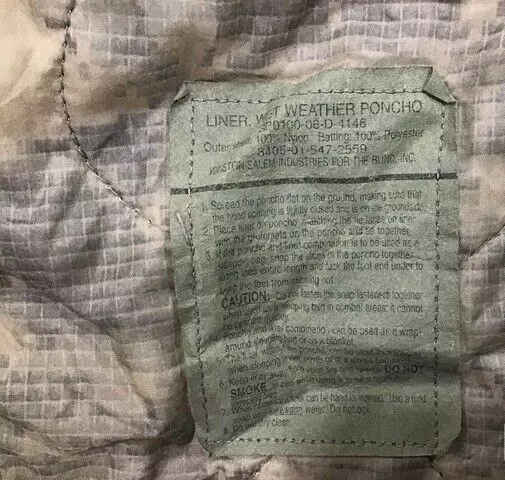 Acu Wet Weather Poncho Liner - NSN # 8405-01-547-2559
