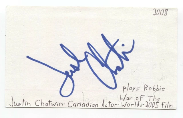 Justin Chatwin Signed 3x5 Index Card Autographed Signature Actor Dragonball