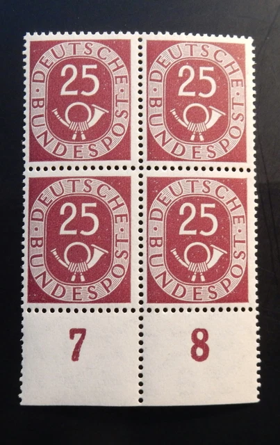 Bund, 131 ** Posthorn 25 Pf 4er-Block Viererblock mit Unterrand gepr.Schlegel