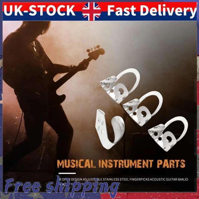 Adjustable 3 Finger Picks+1 Thumb Pick Acoustic Guitar Banjo Pick (Silver)