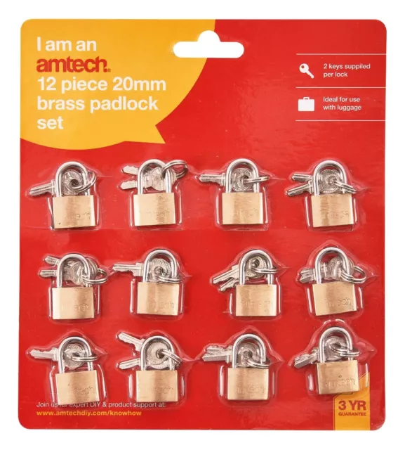 12Pc 20Mm Brass Padlock 2 Keys Security Heavy Duty Garage Shed Gate Suitcase