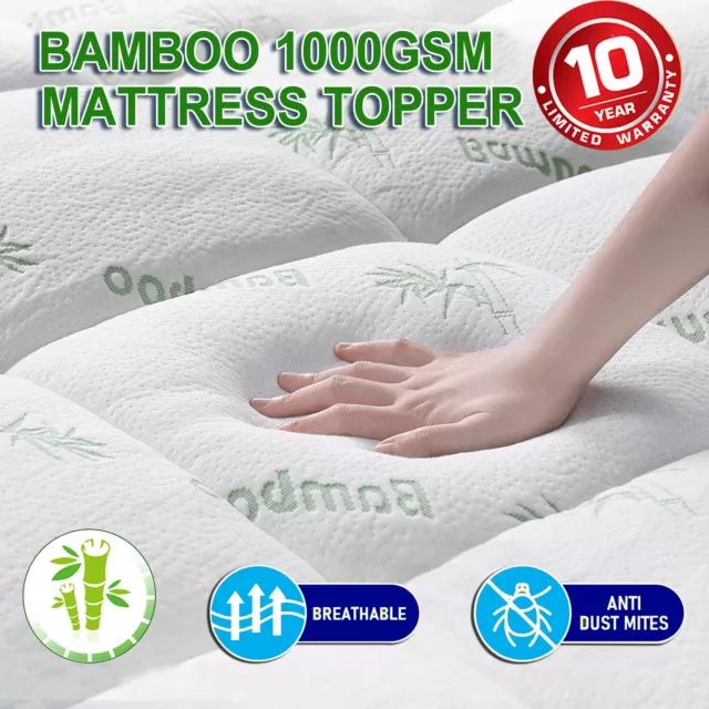 Bamboo Mattress Topper 45cm Deep Pocket Matress Pad King/Queen/Double/KS/Single