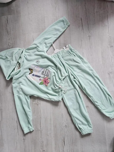 New Girls Tracksuits Size 6-7 Years Set Suit Flowers Turquoise Outfits