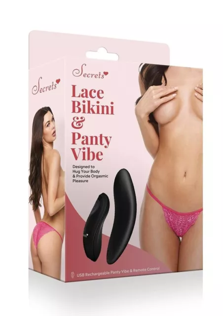 Secrets Lace Thone Vibrating Panties Underwear W/Remote Black Vibrator for  Women