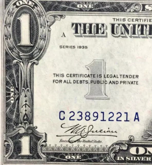 1935 $1 Blue "Double Date" SILVER Certificate Choice Crisp AU! Beauty! X1221