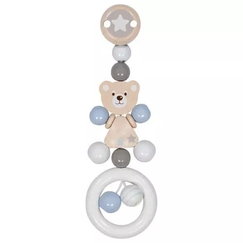 Wooden Baby Clip On Bear Childrens Pram Cot Colorful Rattle Accessory Toy