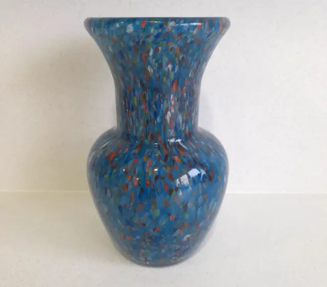 Vintage 1960's Vasart Strathearn blue spatter Art Glass posy vase 125mm Scottish