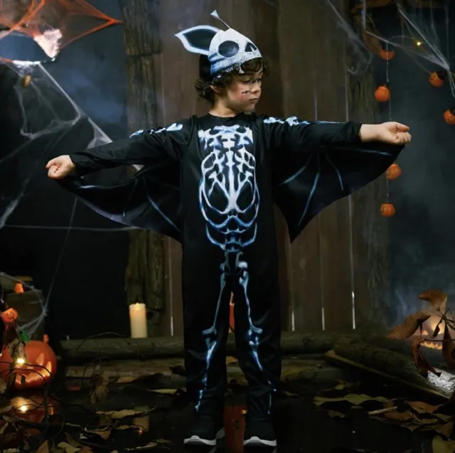 IKALI Kids Halloween Skeleton Costume 3D Glow in the Dark Bone Jumpsuit US 8-10