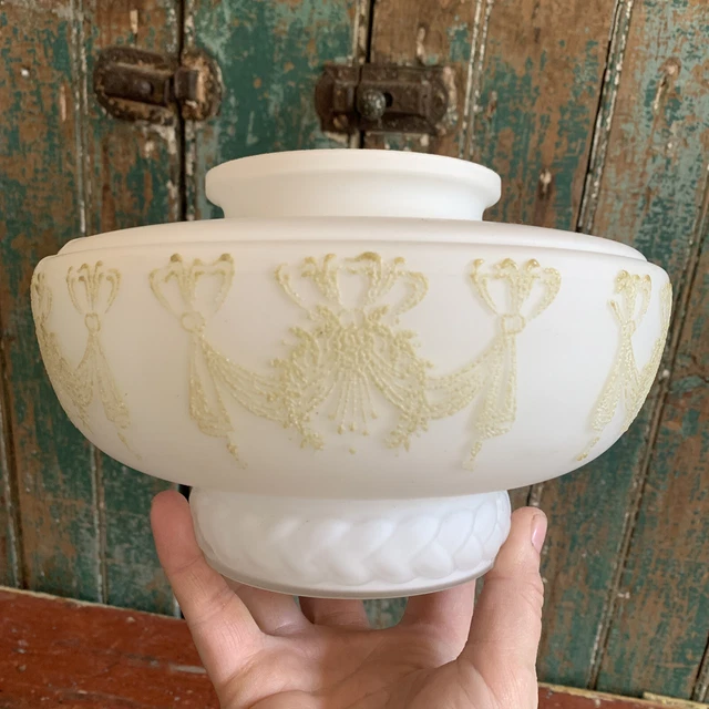 Vintage VV Vianne Glass Shade Globe France White Embossed Swag Festoon