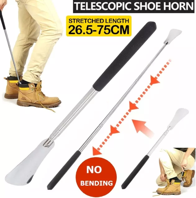 Telescopic Shoe Horn Stainless Steel Long Handle Shoehorn Lifter Tool Easy Grip