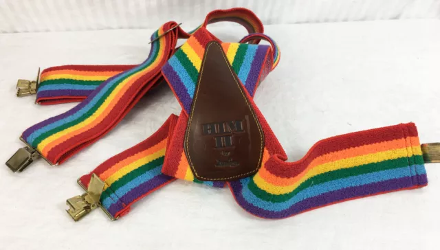 Rainbow Suspenders Vintage 70s Danbury HIM II Rainbow Striped 2" Wide Suspenders