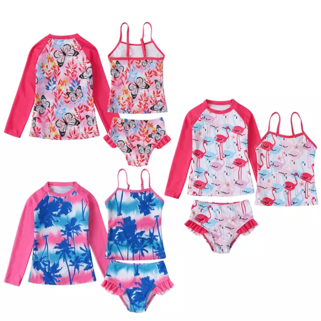 Kids Girls Bathing Suit Cami Swimsuit Lovely Swimwear Adjustable Straps 3Pcs