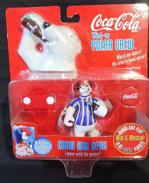 Vtg. 1998 Boom Box Polar Bear - Coca Cola Wind-Up Polar Crew Figure New on Card