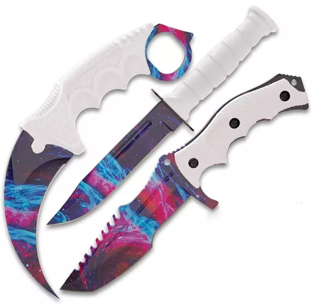 Black Legion Triple Knife Set | White Galaxy | Karambit, Survival, Hunting Knife