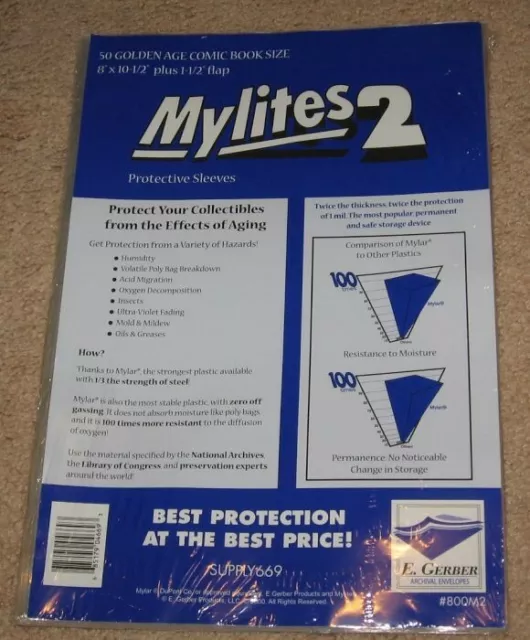 Pack of 50 Mylites 2 Mil Mylar Golden Age Comic Book Bags sleeves