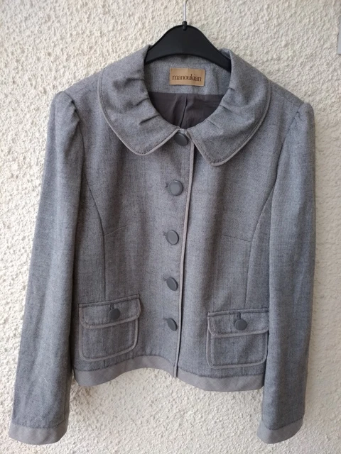 VESTE MANOUKIAN gris col Claudine laine et coton femme EUR 15